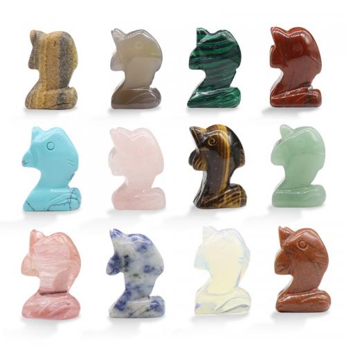 Fashion Decoration, Gemstone, Dolphin, Carved, for home and office, mixed colors, 21x15x30mm, 12PCs/Box, Sold By Box