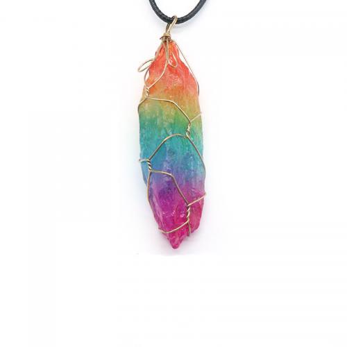 Gemstone Pendants Jewelry, Quartz, with Brass, irregular, gold color plated, DIY, multi-colored, Length:14-28mm,Width:12-21mm,Hight:53-75mm, Sold By PC