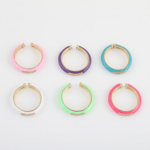 Kubisk Circonia Micro bane messing Ring, guldfarve belagt, Micro Pave cubic zirconia & for kvinde & emalje, flere farver til valg, nikkel, bly & cadmium fri, 21.90x21.30x3.10mm, Solgt af PC