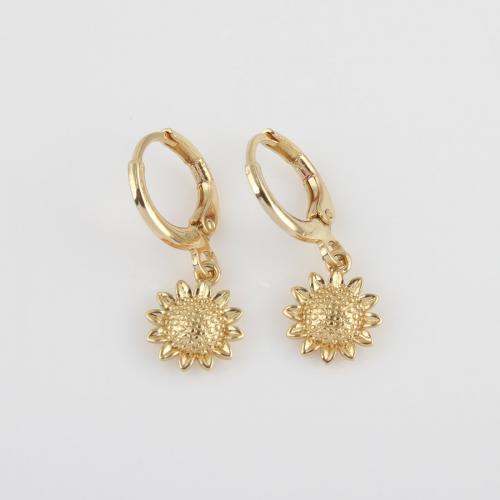 Huggie Hoop Drop Earring, Brass, Sunflower, gold color plated, for woman, nickel, lead & cadmium free, 24.70x9.20x3mm, Sold By Pair