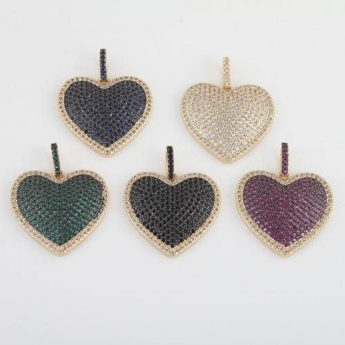 Cubic Zirconia Micro Pave Brass Pendant, Heart, gold color plated, DIY & micro pave cubic zirconia, more colors for choice, nickel, lead & cadmium free, 30.20x24.60x4mm, Sold By PC