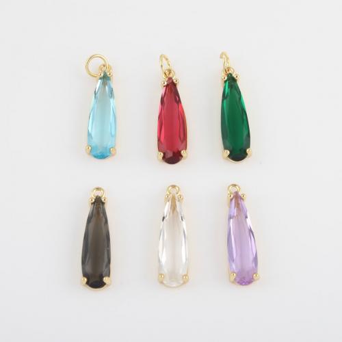 Cubic Zirconia Brass Pendants, with Cubic Zirconia, Teardrop, gold color plated, DIY, nickel, lead & cadmium free, 22.10x6.10x4.10mm, Sold By PC
