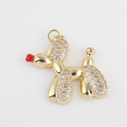 Cubic Zirconia Micro Pave Brass Pendant with Resin Dog gold color plated DIY & micro pave cubic zirconia nickel lead & cadmium free Sold By PC