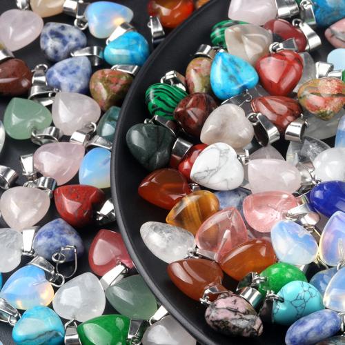 Poludrago kamenje Privjesci Nakit, Dragi kamen, s Željezo, Srce, možete DIY & različiti materijali za izbor, više boja za izbor, 13x13mm, Prodano By PC