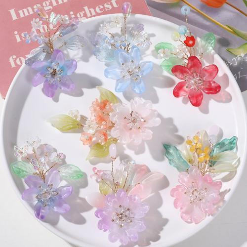 Hair Accessories DIY Findings, Lampwork, with ABS Plastic Pearl & Crystal & Brass, Flower, more colors for choice, 75x52mm, Sold By PC