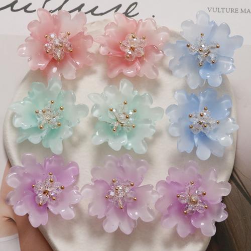 Hair Accessories DIY Findings, Lampwork, with Glass Beads & Crystal, Flower, more colors for choice, 41x41mm, Sold By PC