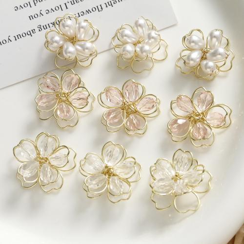 Hair Accessories DIY Findings, Tibetan Style, with ABS Plastic Pearl & Crystal, Flower, more colors for choice, nickel, lead & cadmium free, 24x24mm, Sold By PC