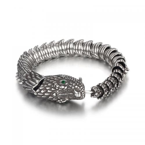 Stainless Steel Jewelry Bracelet, 304 Stainless Steel, Dragon, Antique finish, fashion jewelry & different styles for choice & for man & with rhinestone, nickel, lead & cadmium free, Sold By PC