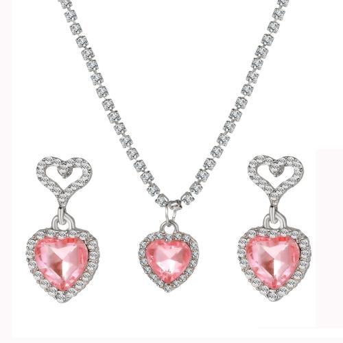 Zinc Alloy Jewelry Sets Stud Earring & necklace with Crystal Heart 2 pieces & fashion jewelry & for woman nickel lead & cadmium free Sold By Set