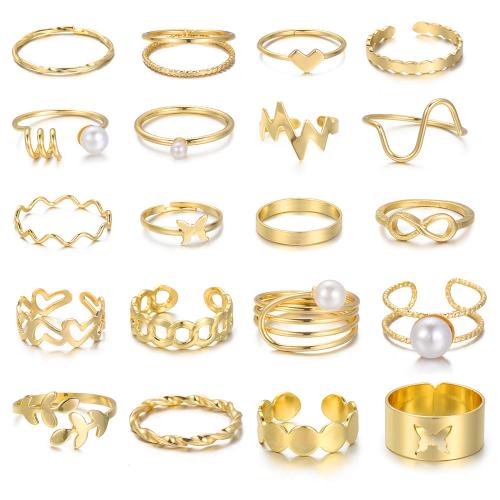 Zink-Legierungsring-Set, Zinklegierung, mit Kunststoff Perlen, 20 Teile & Modeschmuck & für Frau, Goldfarbe, frei von Nickel, Blei & Kadmium, verkauft von setzen