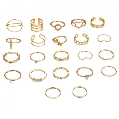 Zink-Legierungsring-Set, Zinklegierung, mit Kristall & Kunststoff Perlen, Modeschmuck & für Frau, Goldfarbe, frei von Nickel, Blei & Kadmium, verkauft von setzen