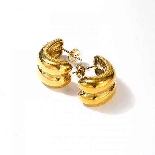 Titanium Steel  Earring, Vacuum Ion Plating, for woman, golden, 24x19mm, Sold By Pair