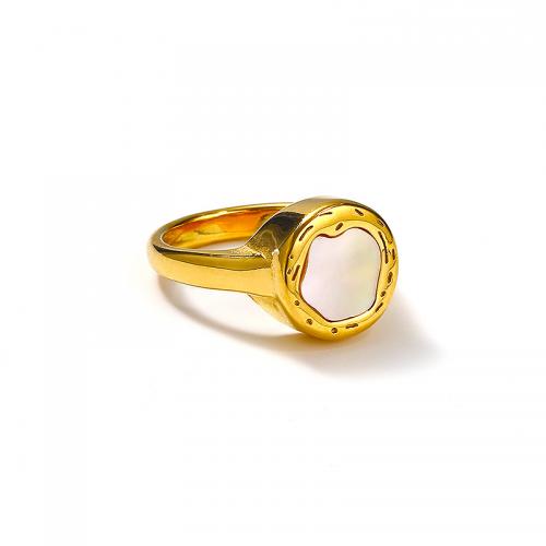 Titanium Čelik Finger Ring, s Bijela Shell, različite veličine za izbor & različitih stilova za izbor & za žene & epoksi naljepnica, više boja za izbor, Prodano By PC