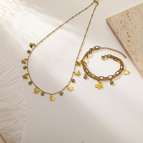 Smycken uppsättningar, Titan Stål, olika stilar för val & micro bana cubic zirconia & för kvinna, gyllene, Säljs av PC