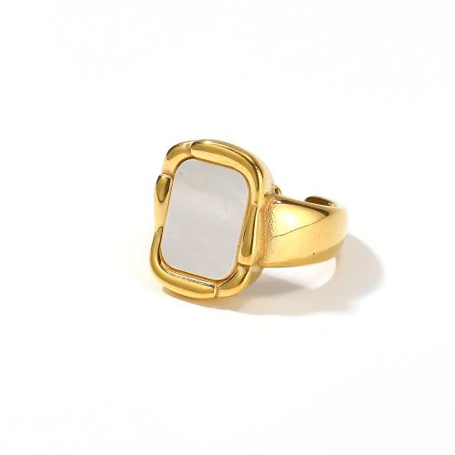 Titanium Steel Finger Ring, with White Shell, Vacuum Ion Plating, for woman, golden, Sold By PC