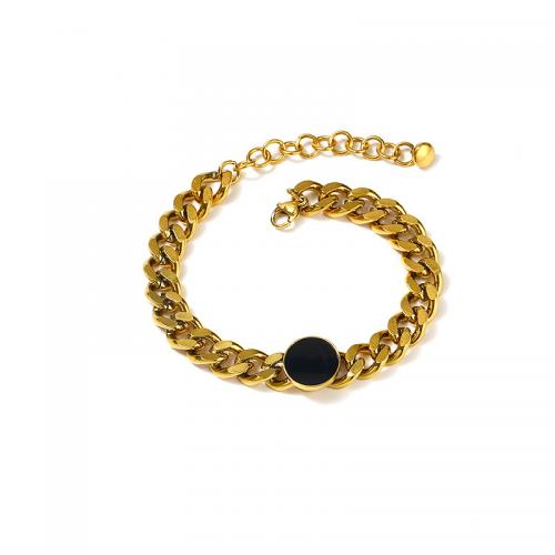 Bracelet d'acier titane, avec 5CM chaînes de rallonge, pour femme & émail, doré, Longueur:Environ 16 cm, Vendu par PC