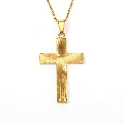 Titanium Steel Necklace with 5CM extender chain Cross Vacuum Ion Plating for woman golden Length Approx 45 cm Sold By PC