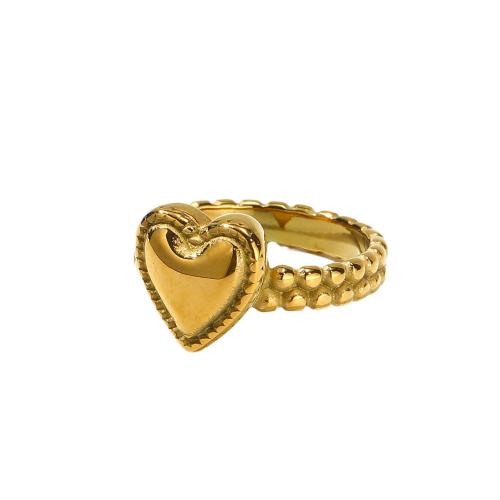 Titanium Steel Finger Ring, Heart, Vacuum Ion Plating, different size for choice & for woman, golden, Sold By PC