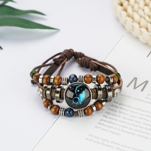 Fashion Create Wax Cord Bracelets with Full Grain Cowhide Leather & Wood & Zinc Alloy Adjustable & fashion jewelry & Unisex nickel lead & cadmium free Length Approx 18 cm Sold By PC