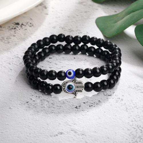 Evil Eye Jewelry Bracelet, Howlite, with Glass Beads & Tibetan Style, fashion jewelry & Unisex, more colors for choice, nickel, lead & cadmium free, Length:Approx 18.5 cm, 2PCs/Set, Sold By Set