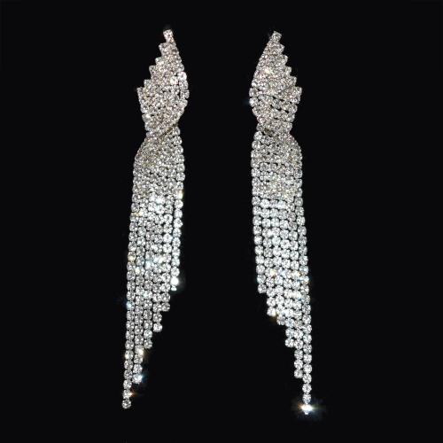 Fashion Fringe Earrings Brass fashion jewelry & for woman & with rhinestone nickel lead & cadmium free Sold By Pair