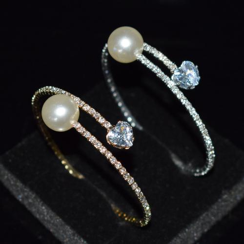 Eisen Armbänder, mit Kunststoff Perlen, plattiert, Modeschmuck & für Frau & mit Strass, keine, frei von Nickel, Blei & Kadmium, diameter 65mm, pearl 10mm, verkauft von PC
