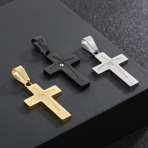 Stainless Steel Cross Pendants, 304 Stainless Steel, Vacuum Ion Plating, fashion jewelry & with rhinestone, more colors for choice, 29x19mm, Sold By PC