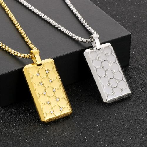 Stainless Steel Sweater Chain Necklace, 304 Stainless Steel, Vacuum Ion Plating, fashion jewelry & for man & with rhinestone, more colors for choice, 38x22mm, Length:Approx 24.02 Inch, Sold By PC