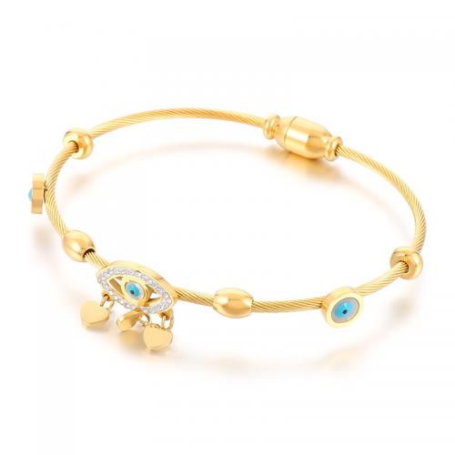 Evil Eye Jewelry Bracelet 304 Stainless Steel Vacuum Ion Plating fashion jewelry & for woman & with rhinestone golden Sold By PC