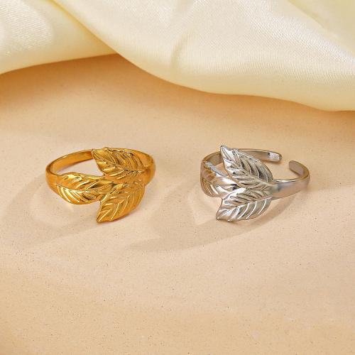 Stainless Steel Finger Ring 304 Stainless Steel Leaf Vacuum Ion Plating fashion jewelry & for woman inner diameter 17mm Sold By PC