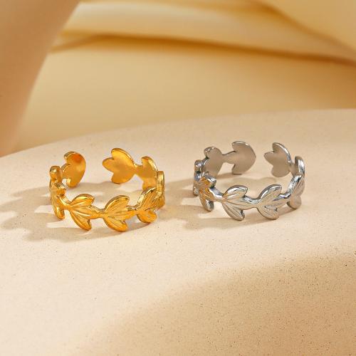 Stainless Steel Finger Ring, 304 Stainless Steel, Leaf, Vacuum Ion Plating, fashion jewelry & for woman, more colors for choice, inner diameter 17mm, Sold By PC