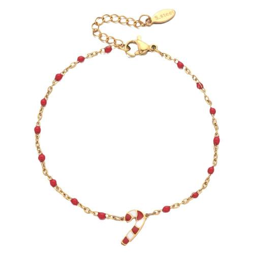 Stainless Steel Jewelry Bracelet, 304 Stainless Steel, with 4cm extender chain, Christmas Candy Cane, Vacuum Ion Plating, Christmas Design & fashion jewelry & for woman & enamel, more colors for choice, Length:Approx 16 cm, Sold By PC