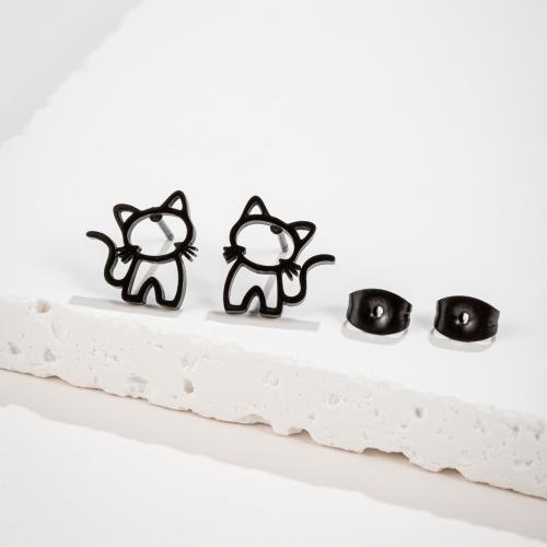 Stainless Steel Stud Earrings 304 Stainless Steel Cat Vacuum Ion Plating fashion jewelry & for woman & hollow Sold By Pair