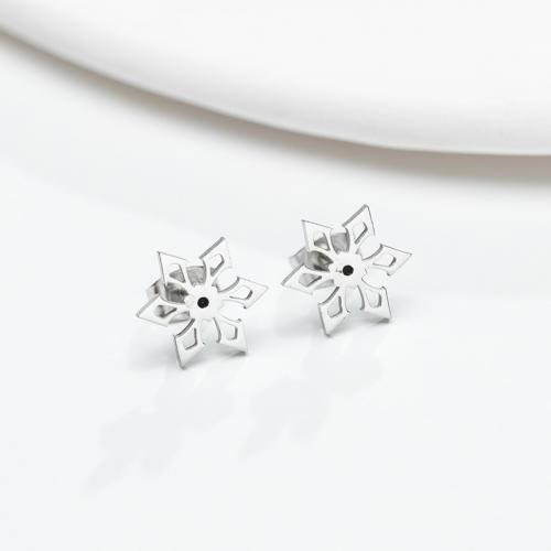 Stainless Steel Stud Earrings, 304 Stainless Steel, Snowflake, Vacuum Ion Plating, fashion jewelry & for woman, more colors for choice, 12mm, Sold By Pair