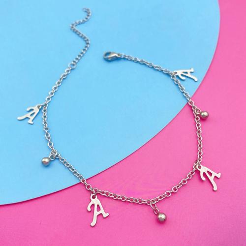 Stainless Steel Anklet, 304 Stainless Steel, with 5cm extender chain, Alphabet Letter, Different Shape for Choice & fashion jewelry & for woman, original color, pendant about;12mm, Length:Approx 21 cm, Sold By PC