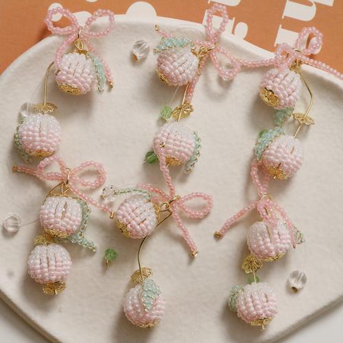 Hair Accessories DIY Findings, Seedbead, with Brass, Bowknot, pink, 55x25mm, Sold By PC