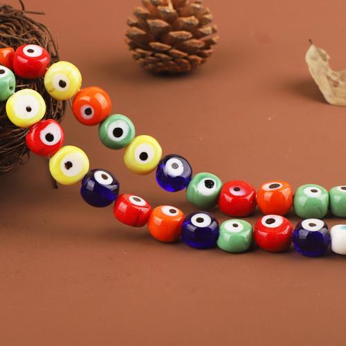 Evil Eye Lampwork Beads, Flat Round, DIY, mixed colors, 8x12mm, Approx 30PCs/Strand, Sold By Strand