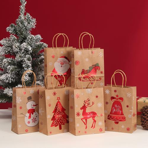 Christmas Gift Bag, Kraft, durable & Christmas Design, more colors for choice, 210x150x80mm, Sold By PC