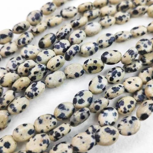 Perles dalmatiens, Dalmate, ovale, DIY, blanc, 6x8mm, Environ 45PC/brin, Vendu par brin
