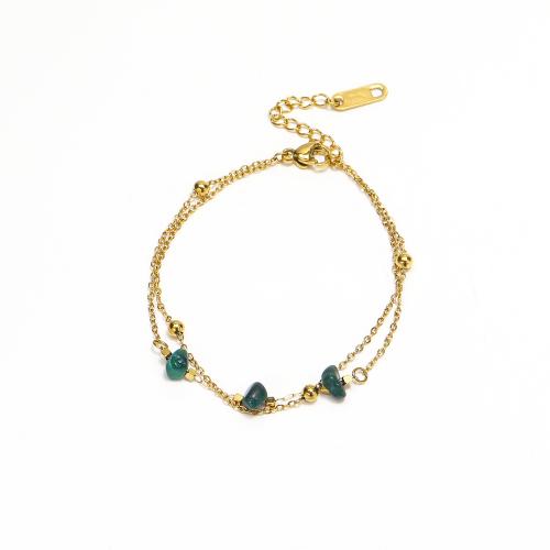 Bracelet d'acier titane, avec turquoise, avec 3CM chaînes de rallonge, pour femme, doré, Longueur Environ 15 cm, Vendu par PC