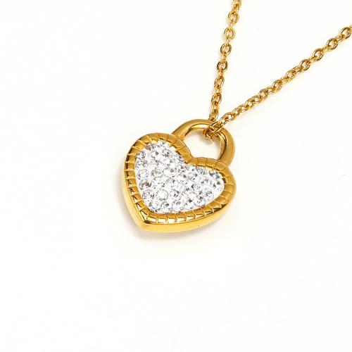 Titanium Steel Necklace, with 5CM extender chain, Vacuum Ion Plating, micro pave cubic zirconia & for woman, golden, Length:Approx 45 cm, Sold By PC