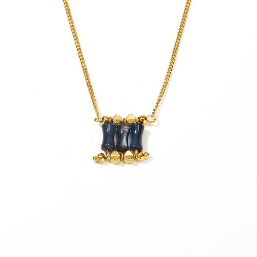 Titanstahl Halskette, mit Naturstein, mit Verlängerungskettchen von 5CM, für Frau, goldfarben, Länge:ca. 45 cm, verkauft von PC