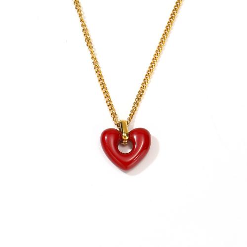 Titanium Steel Necklace, with 5CM extender chain, Heart, Vacuum Ion Plating, for woman & enamel, golden, Length:Approx 45 cm, Sold By PC