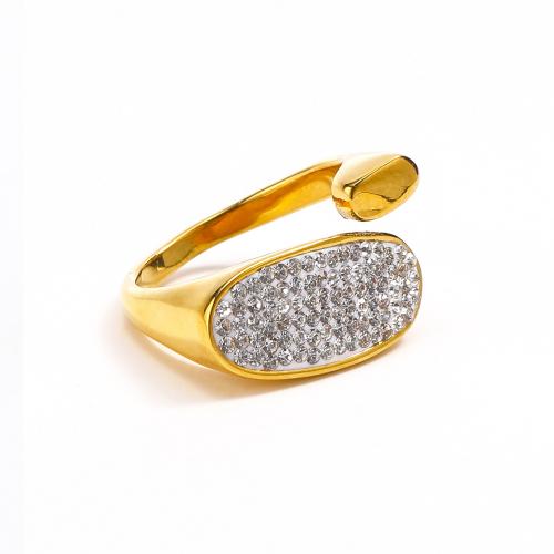 Titanium Steel Finger Ring, Vacuum Ion Plating, different size for choice & micro pave cubic zirconia & for woman, golden, Sold By PC