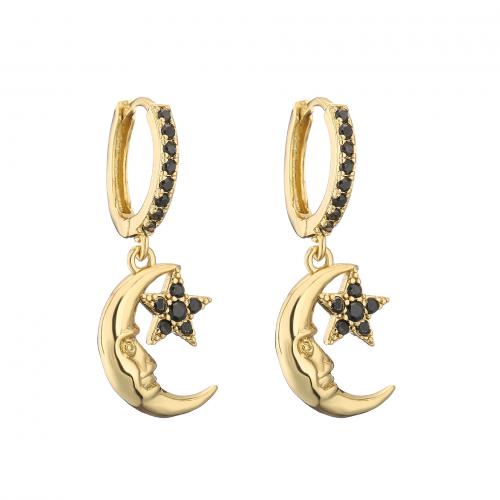 Cubic Zirconia Micro Pave Brass Earring Moon plated micro pave cubic zirconia & for woman Sold By Pair