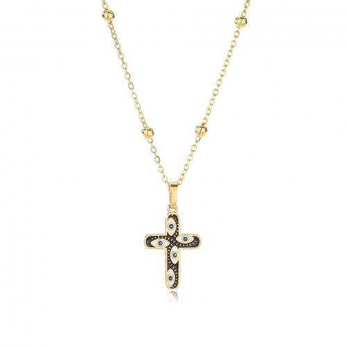 Cubic Zircon Micro Pave Brass Necklace with 5CM extender chain Cross plated micro pave cubic zirconia & for woman & enamel Length Approx 40 cm Sold By PC
