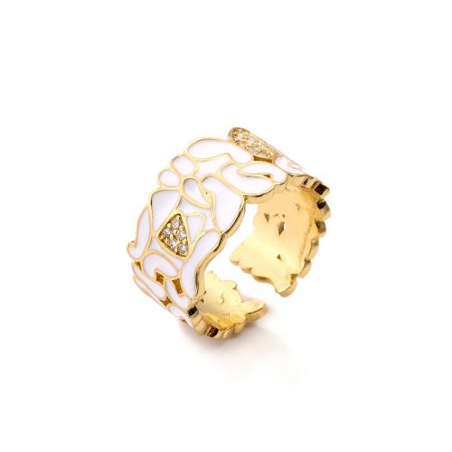 Cubic Zirconia Micro Pave Brass Ring plated micro pave cubic zirconia & for woman & enamel Sold By PC