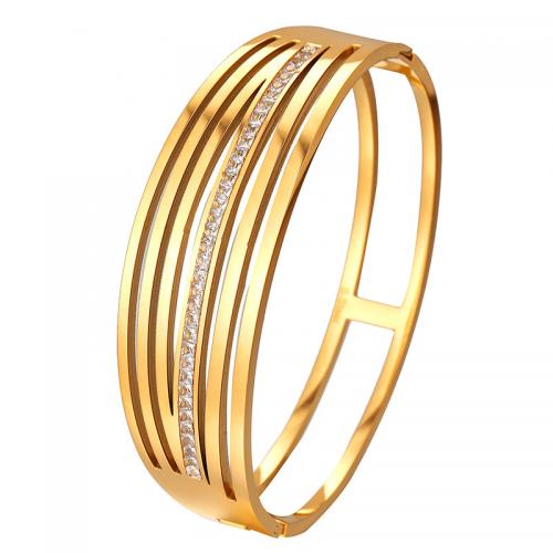 Titanium Steel Bangle plated for woman & with rhinestone & hollow Inner Approx 50mm Sold By PC