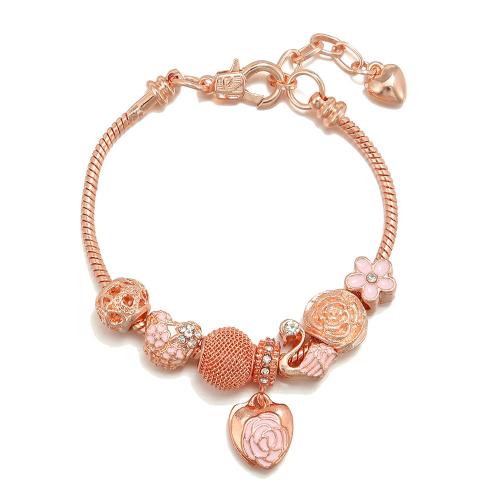 Brass European Bracelet with zinc alloy bead Swan rose gold color plated & for woman & enamel & with rhinestone Sold By PC