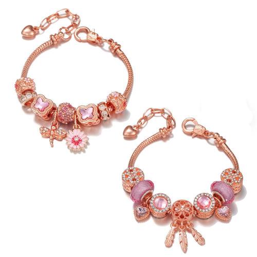 Brass European Bracelet, with Tibetan Style bead & Resin, rose gold color plated, different size for choice & different styles for choice & for woman & with rhinestone, Sold By PC